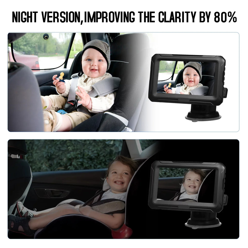 Baby IPS Function Adjustable Night Car Baby Angle Screen with Mirror Pets Car with 4.3'' Shinysix View for Camera 1080P Monitor Mirror, Infants Vision Kids Wide Baby