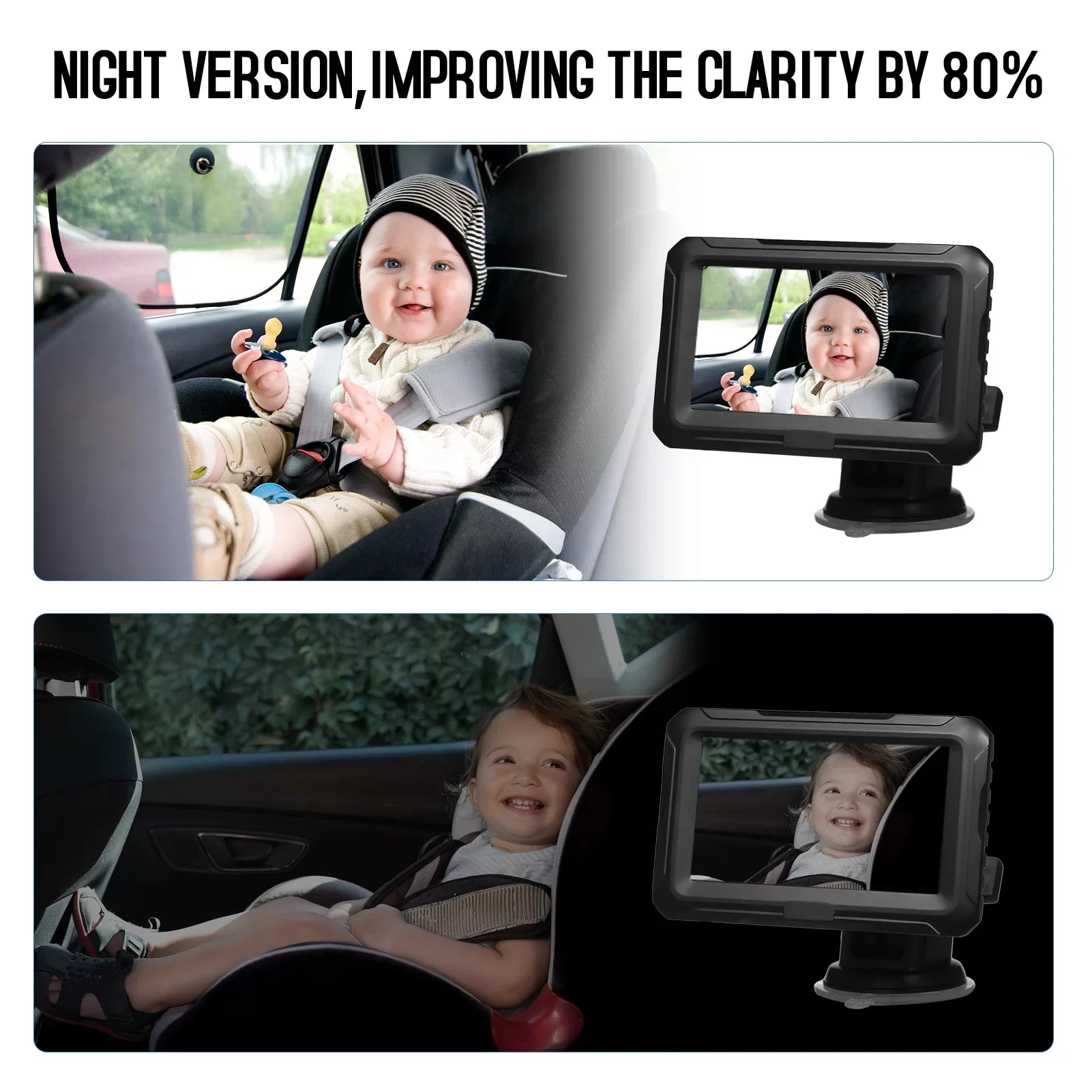 Baby IPS Function Adjustable Night Car Baby Angle Screen with Mirror Pets Car with 4.3'' Shinysix View for Camera 1080P Monitor Mirror, Infants Vision Kids Wide Baby