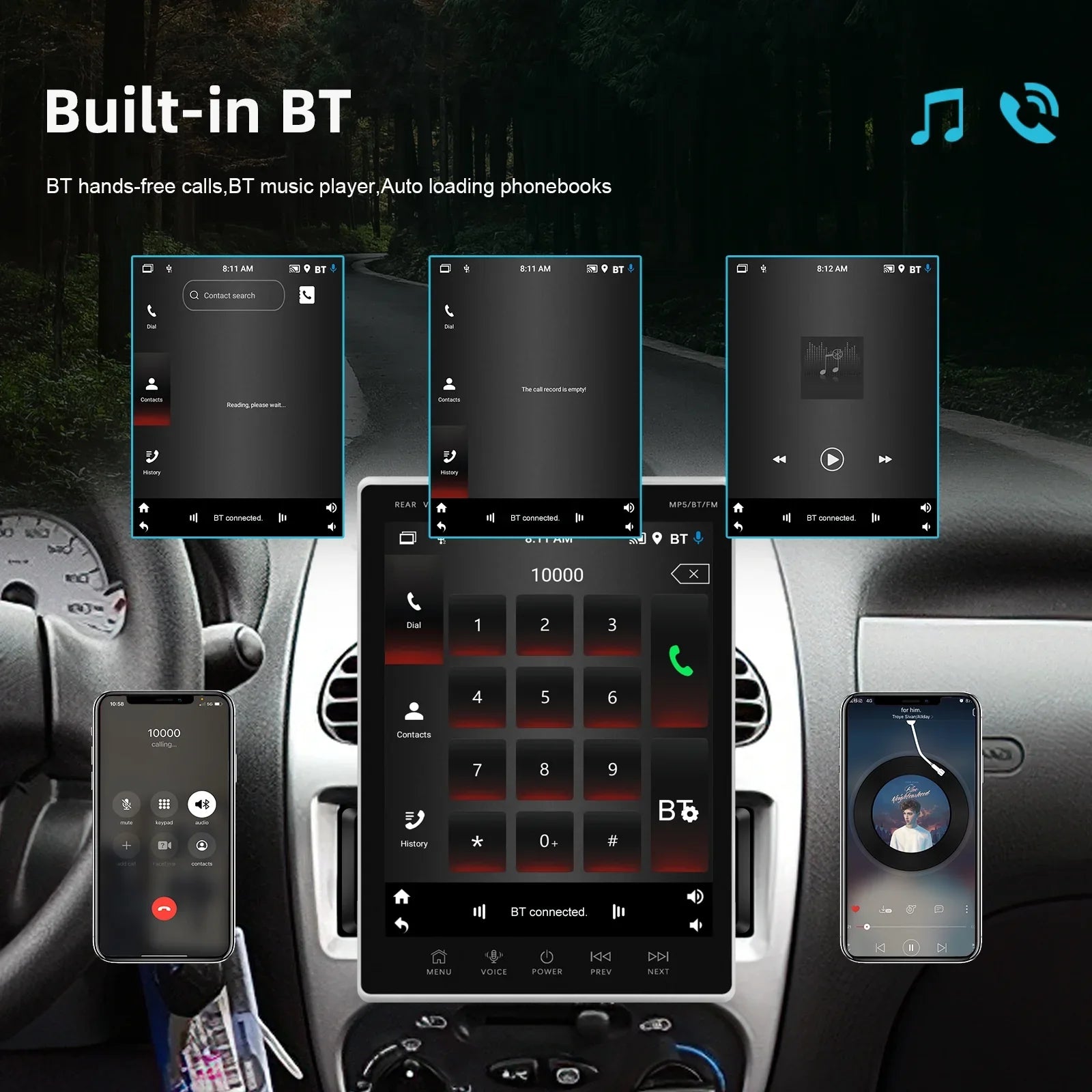Rear Car Stereo 9.5Vertical Camera GPS Radio FM screen 2Din WIFI Receiver Suppport Bluetooth Radio
