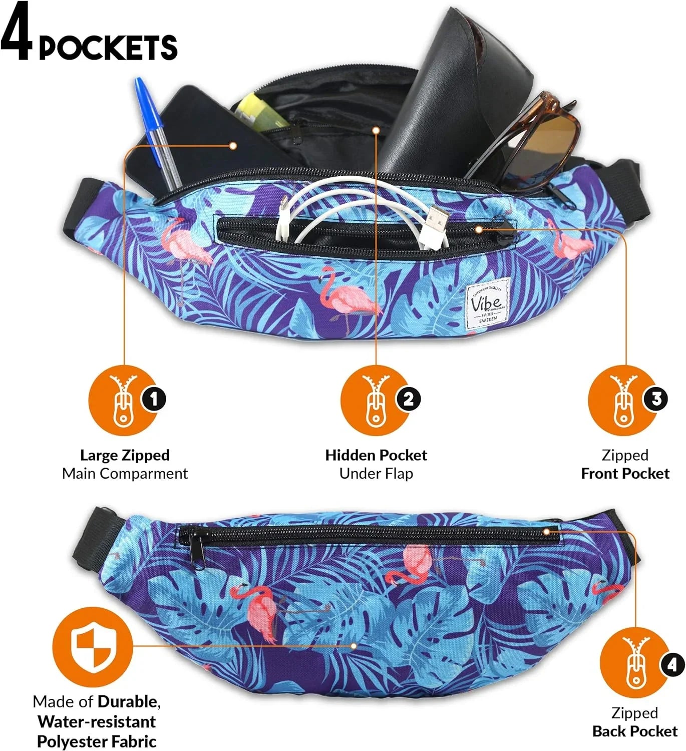 Festival Cycling Silver Bag - Women for Festival Rave - Gold Pack Waist Holographic Men Running Vibe Many for Fanny Gear Prints Hiking Cute Black