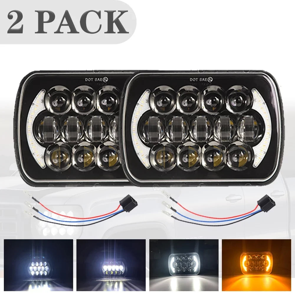 Jeep LED XJ For Headlight Chevrolet 5x7" Pair 7x6" Lo Beam Cherokee Hi 400W DRL