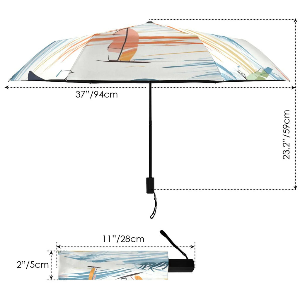 dimension UPF Folding Rain Umbrella 50+ Compact Arc Travel for Packable Windproof Lightweight Umbrella Sailboats