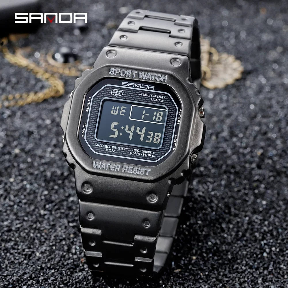 Digital - Watches Relogio Men's Wristwatch Men Masculino 5atm Luxury Led Casual Top Watch Digital Steel Sanda Clock Brand 390 Waterproof Wristwatches