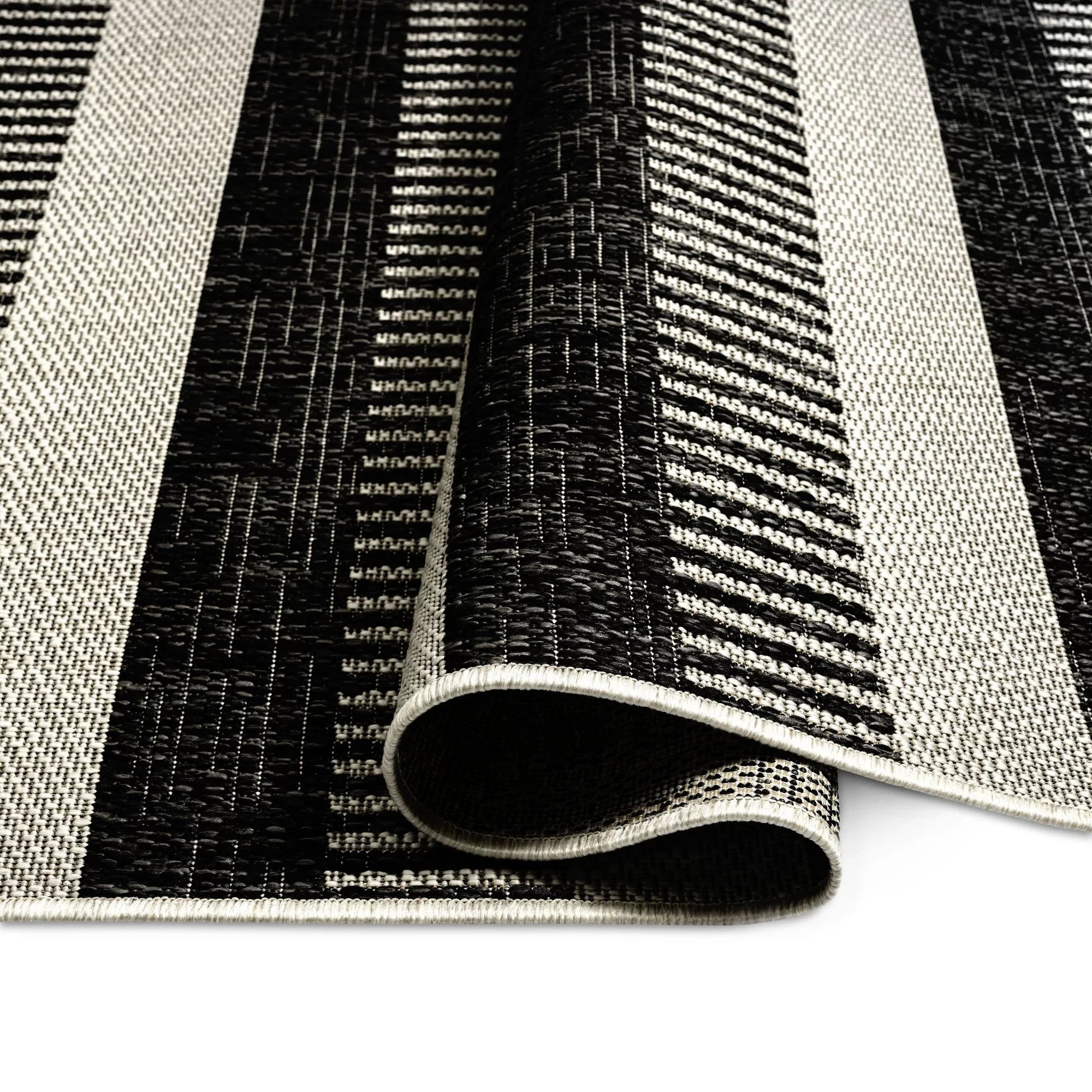 Area Striped 5'2"x7'2" Nicole Black/Grey, Patio Charlotte Rug, York New Modern Country Miller Indoor/exterior