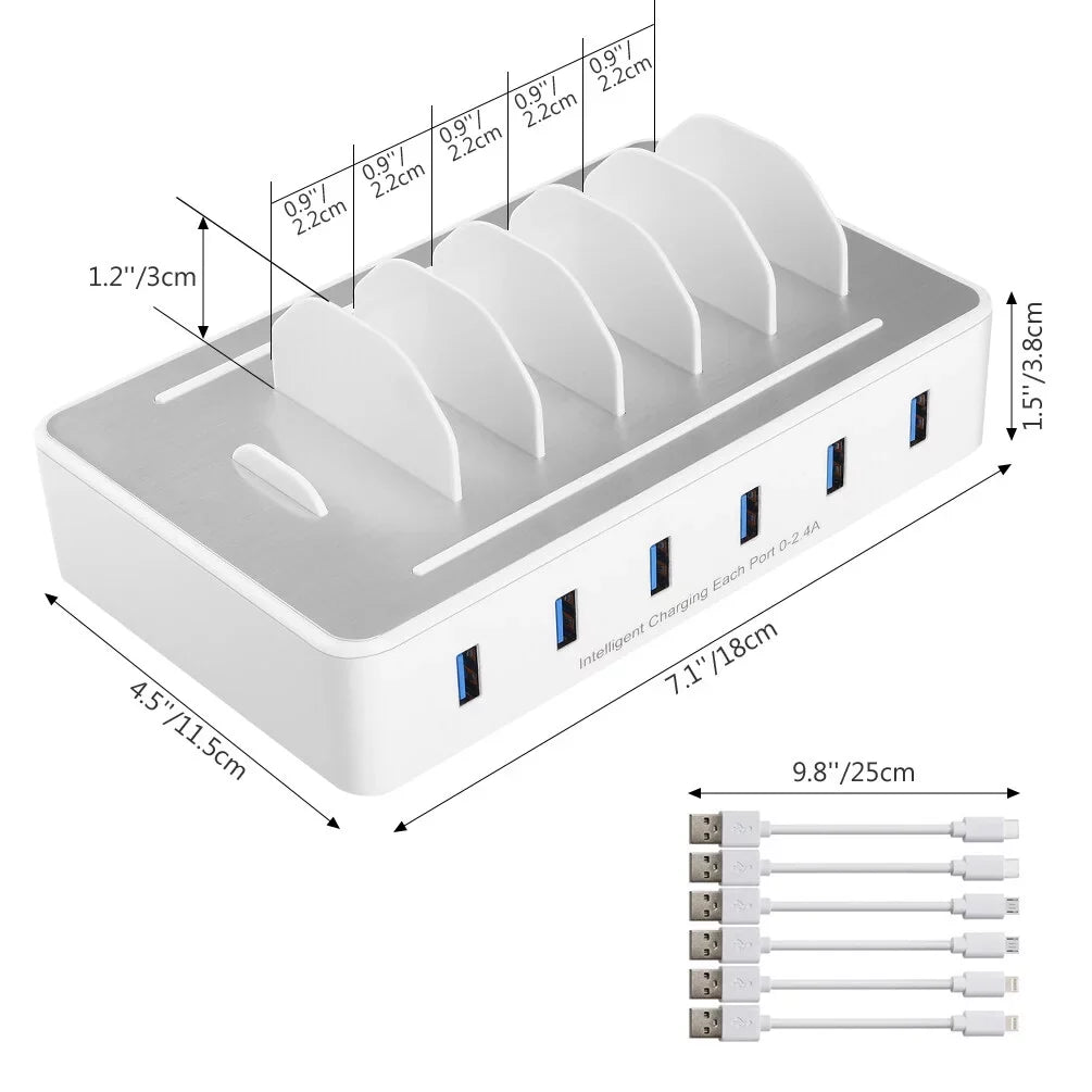 Dock Android USB Multiple - Cell USB Station Charging 6 for Fast Phone, Charging Organizer , with , for Devices iPhone Ports Phone