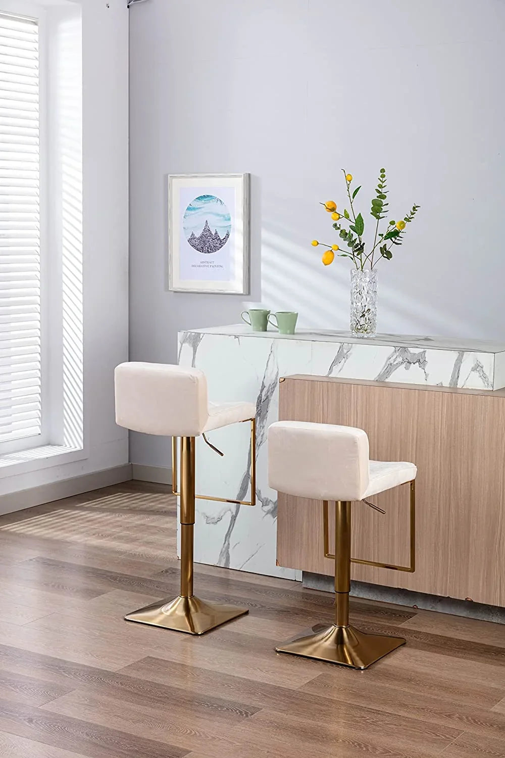 Kitchen Swivel para Counter Stools Barstools Chair Velvet Gold for Adjustable Island cocina Set Modern Height Stools Chairs Stools xrboomlife barra de of Height Island (Ivory sillas