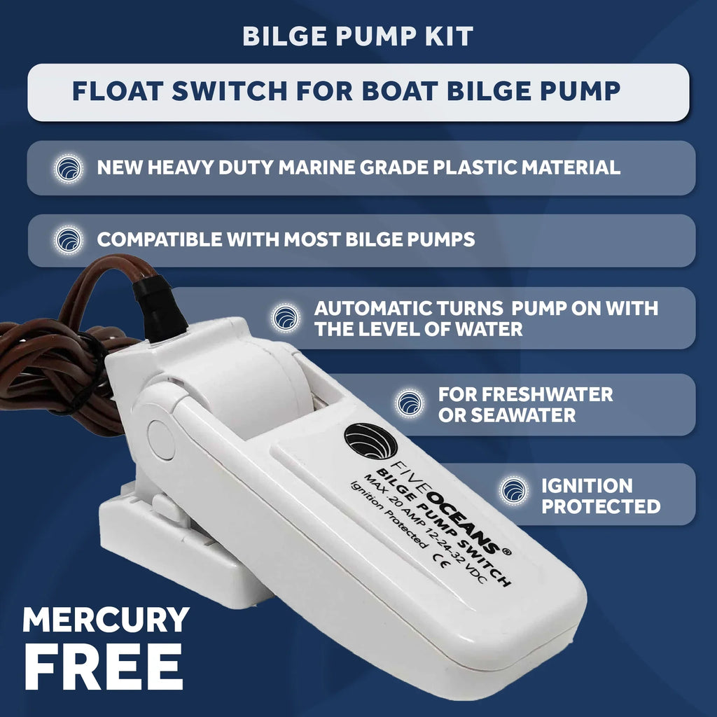 Pump Bilge with Heavy-Duty LPH 1-1/8-Inch 2000 / Diameter Five GPH - Inside Kit, Automatic Oceans Float FO3616-C2 Switch (29mm) 12-Volts, Hose, 7571