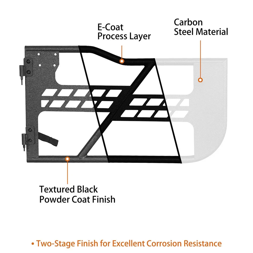 Steel Door 2018-2023 Jeep Black Frame Tubular Hooke Guards JL Half Wrangler Road Fit 2-Door