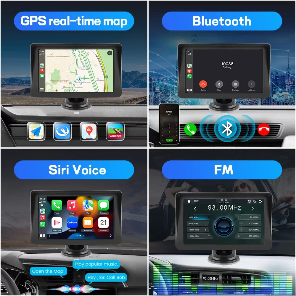 Bluetooth Stereo Wireless Video Touch GPS , Car Navigation,FM Audio, Carplay with 7 Support Screen Auto Awesafe Music, inch Android