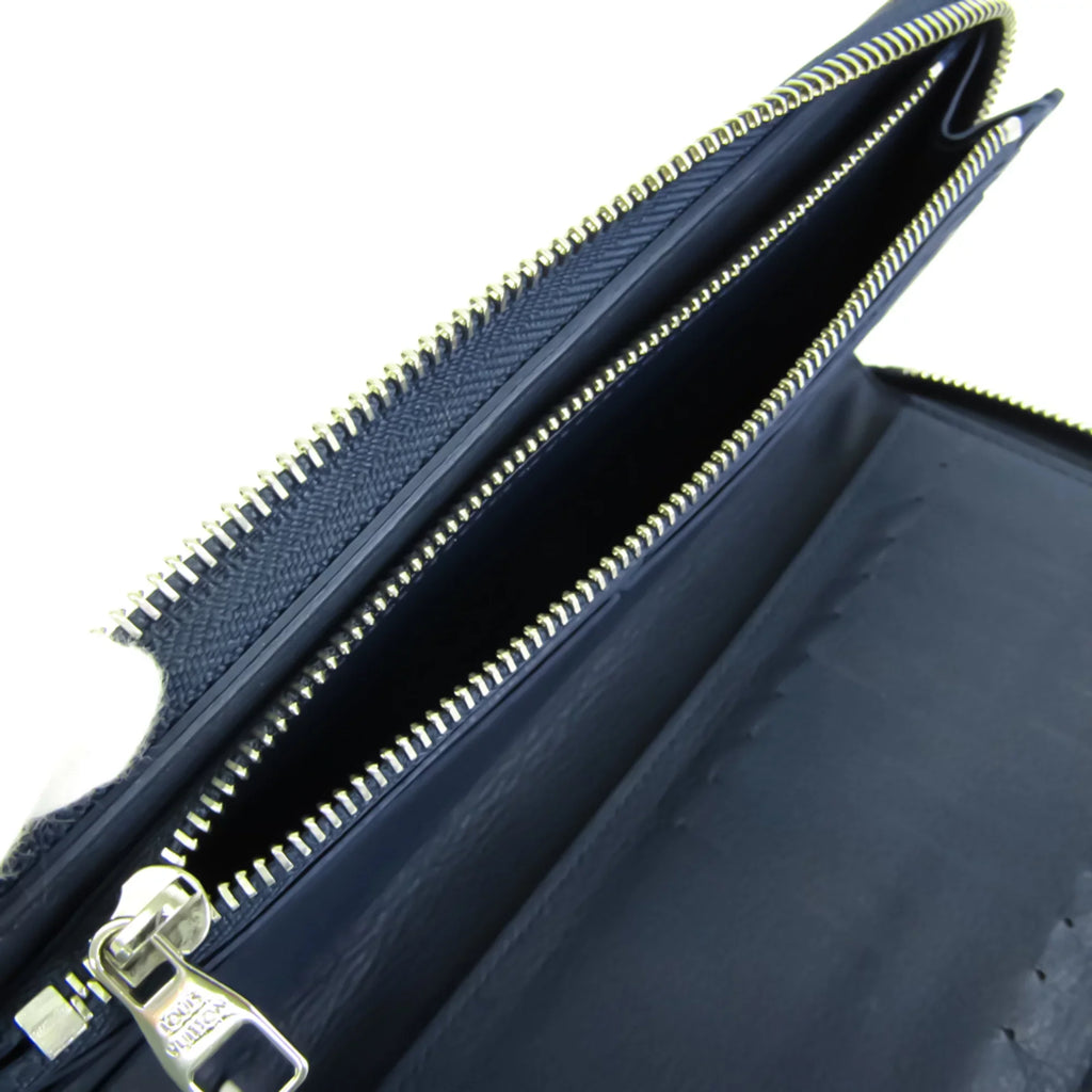 Leather Wallet Zippy Taurillon (Good) Wallet Unisex Long M58823 Navy (bi-fold) Taurillon Vertical Pre-Owned
