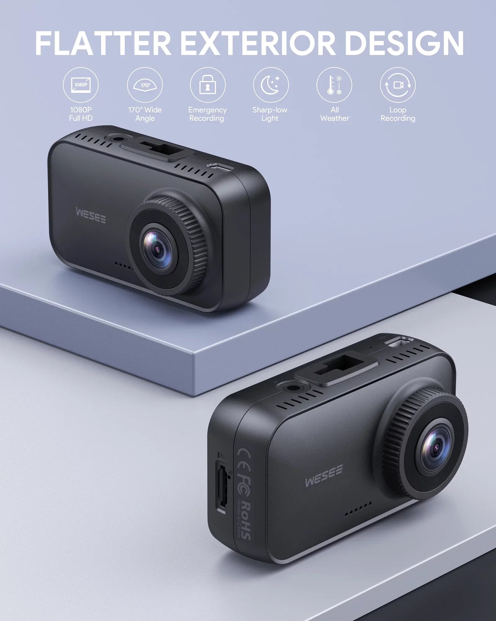 FHD WESEE 170° for Cam Dash Cars 128GB Camera Car 1080P Camera Dash Wide-Angle