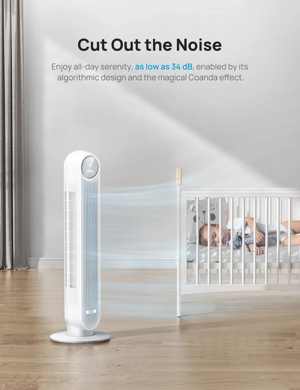 with WiFi Oscillating, Modes, Timer，white Fan, 4 Remote, 90° Quiet Control, 4 Voice Fan 8H Speeds, Smart Dreo Tower