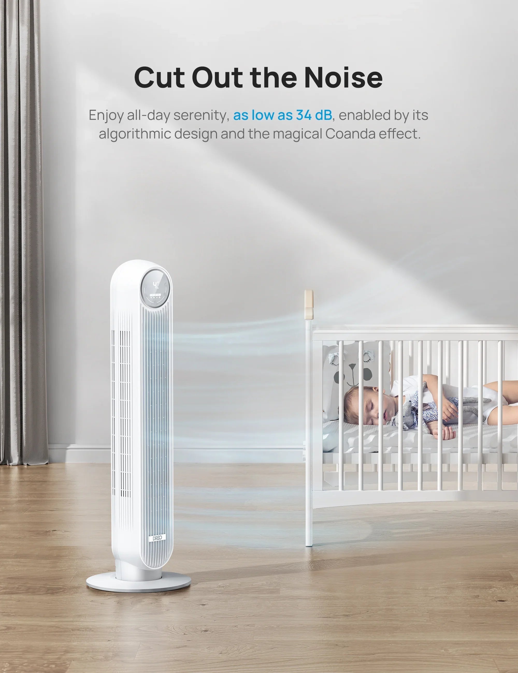with WiFi Oscillating, Modes, Timer，white Fan, 4 Remote, 90° Quiet Control, 4 Voice Fan 8H Speeds, Smart Dreo Tower