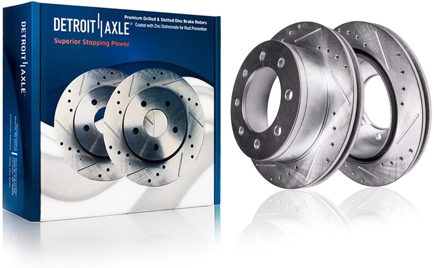 Super 2001 & 2003 2002 Pads Duty F-350 Axle Ceramic F-250 Rotors Brakes 1999 99-04 Brake Slotted 8 Replacement Brake Kit 2004 for Excursion 2000 Rear Detroit Drilled Lugs -