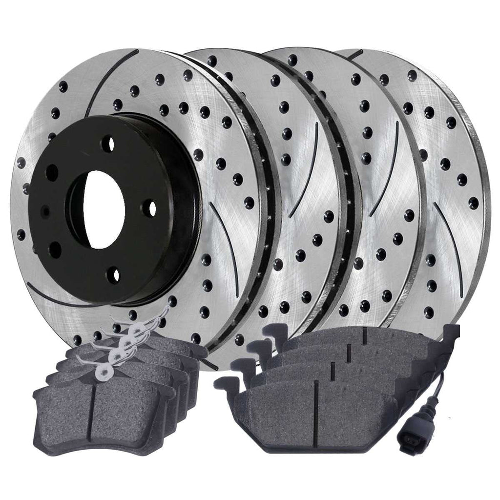 Beetle Ceramic Pads Slotted Golf 2007 2002 Rotors Brake 2006 2003 1.9L 2008 Drilled Front 2004 Black 2010 Kit 2000 City 2009 Golf Replacement and 2.0L FWD for 2005 AutoShack Volkswagen Rear and