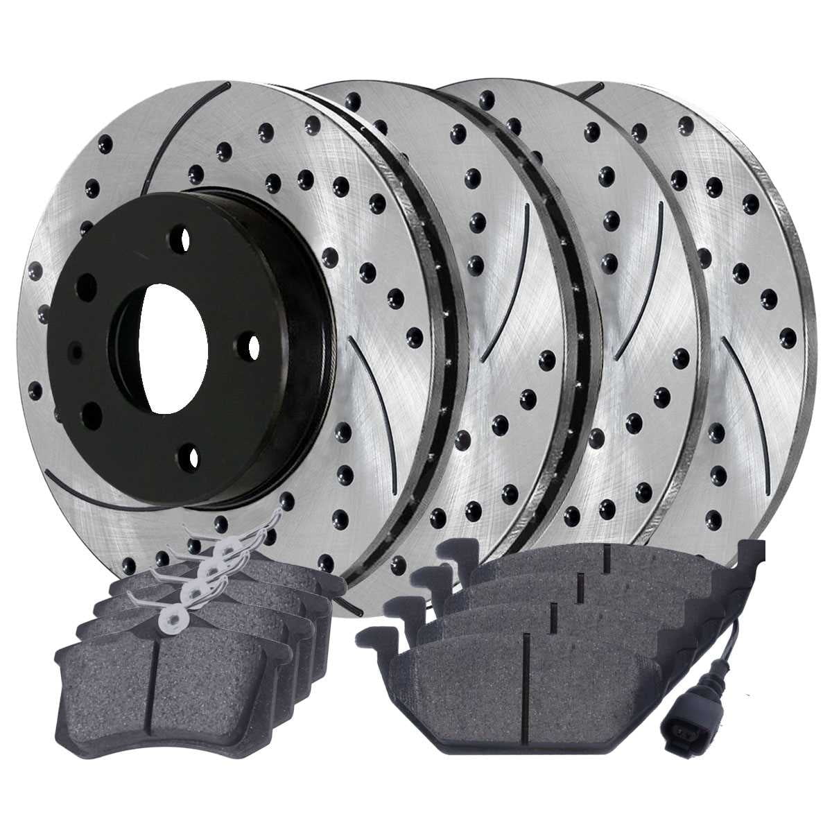 Beetle Ceramic Pads Slotted Golf 2007 2002 Rotors Brake 2006 2003 1.9L 2008 Drilled Front 2004 Black 2010 Kit 2000 City 2009 Golf Replacement and 2.0L FWD for 2005 AutoShack Volkswagen Rear and
