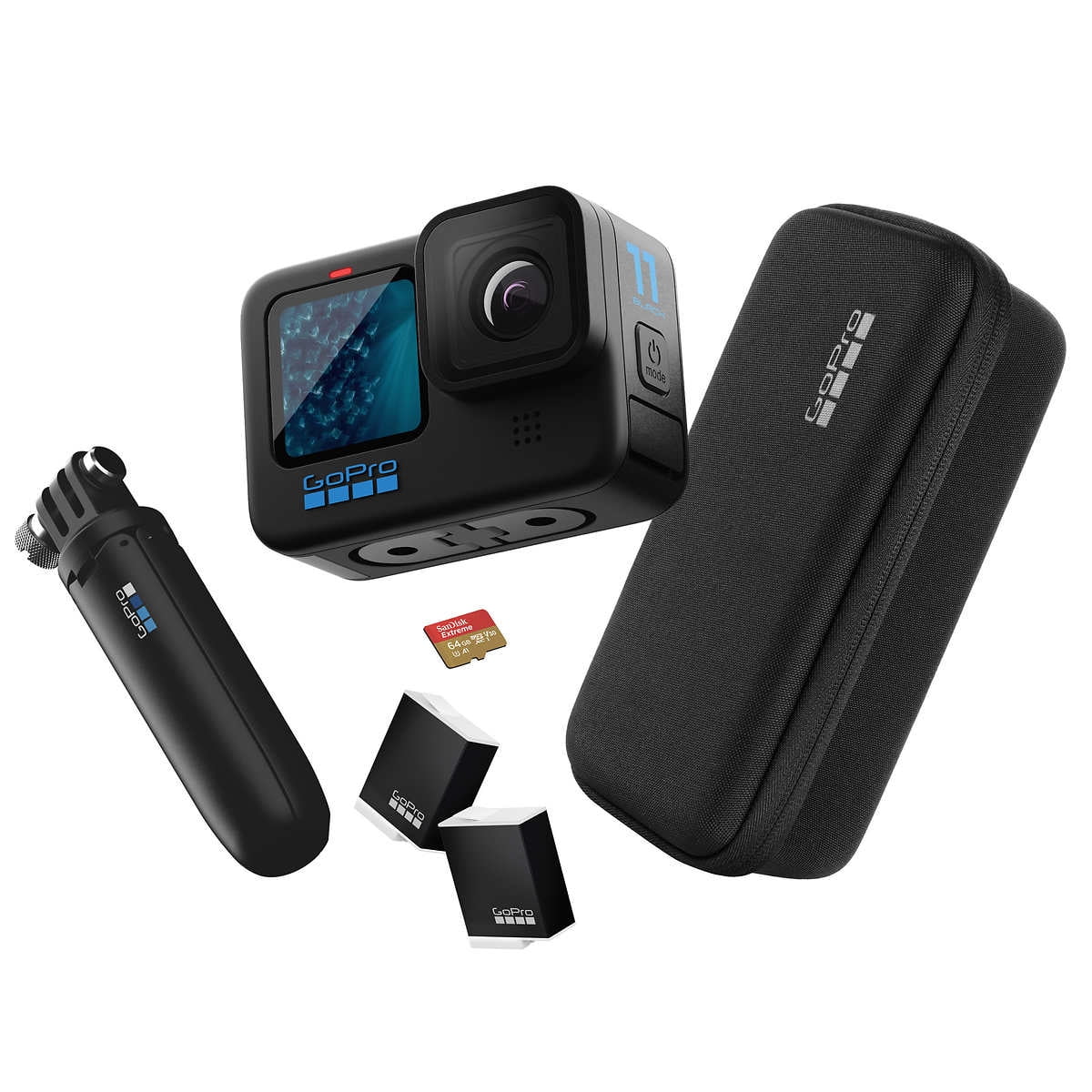Camera Action Hand total), (2 GoPro Bundle Grip, Shorty Battery - Case, Enduro - Spare 5.3K, Includes: 64GB Black 27MP microSD HERO11 Compact