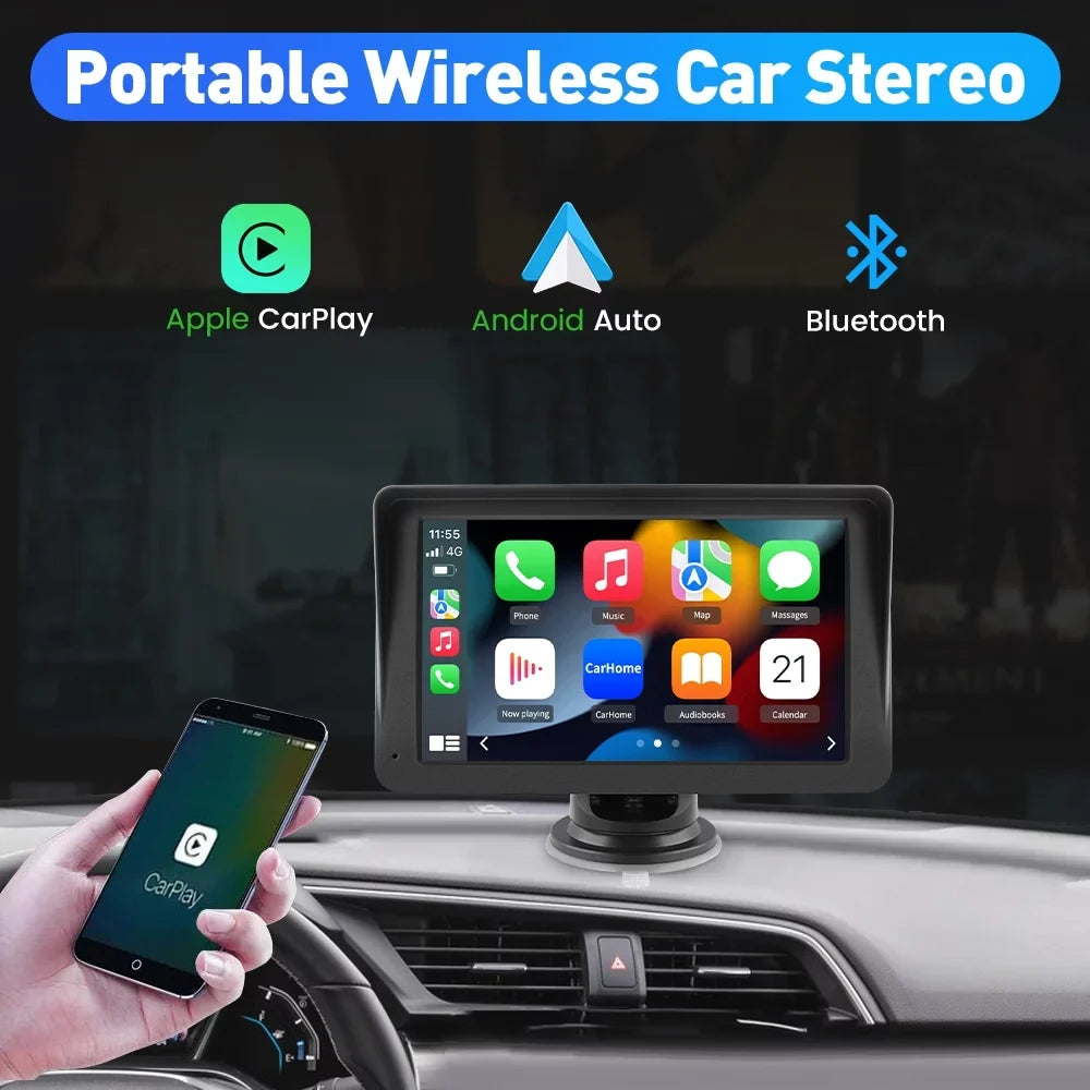 Bluetooth Stereo Wireless Video Touch GPS , Car Navigation,FM Audio, Carplay with 7 Support Screen Auto Awesafe Music, inch Android