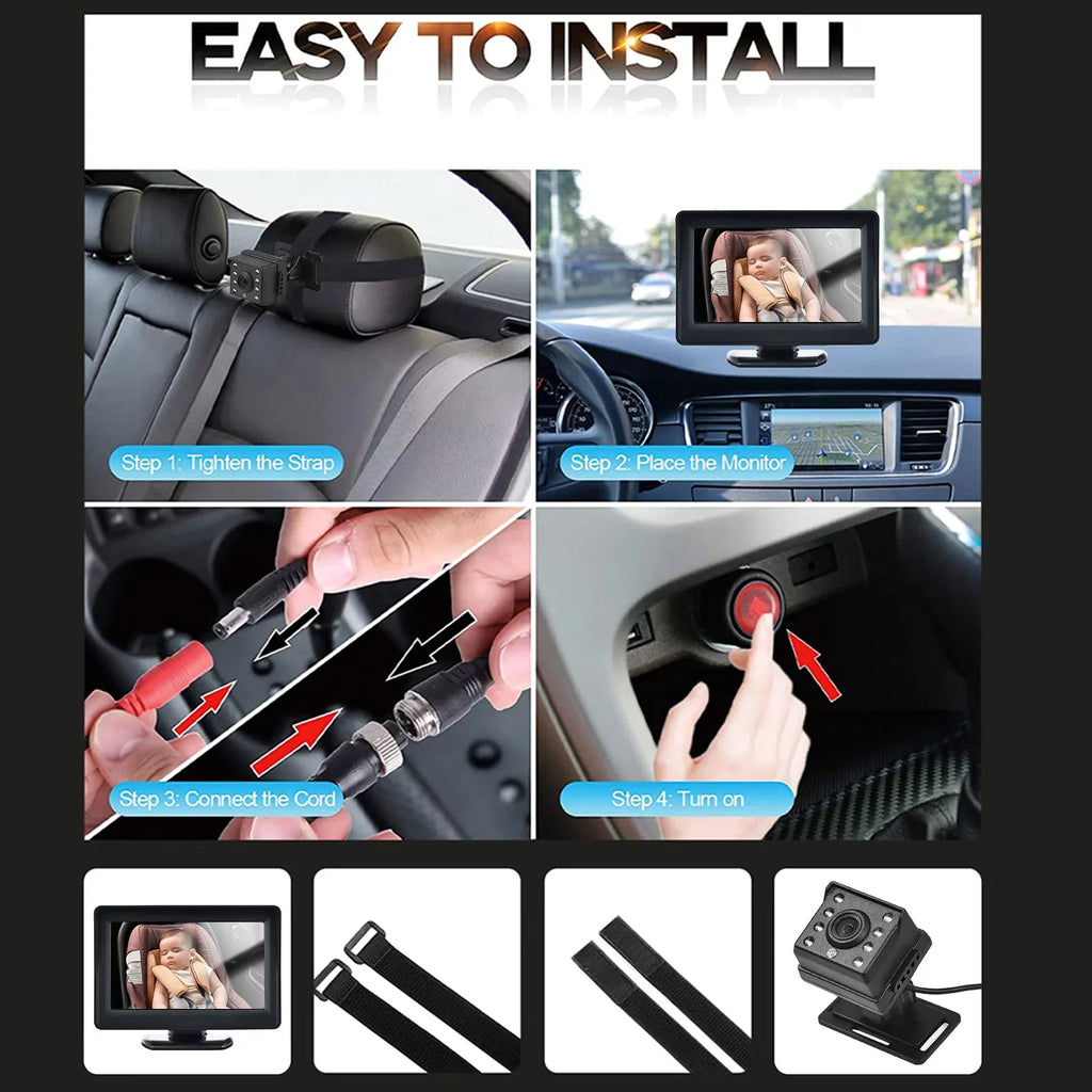 Easy 720P Camera Seat Seat Night Car Mirror Camera Baby Rear Facing Installation Display 4.3 Monitor 150° Baby Mirror moobody Car Wide Inch Baby View for Monitor Vision Car