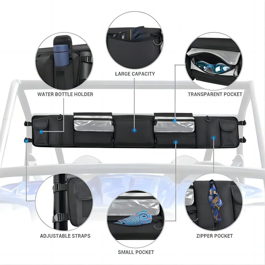 Rear MICTUNING Cage Cargo Pockets UTV Compatible Roll Multiple Storage Organizer, Tool with Bag Gear Bag