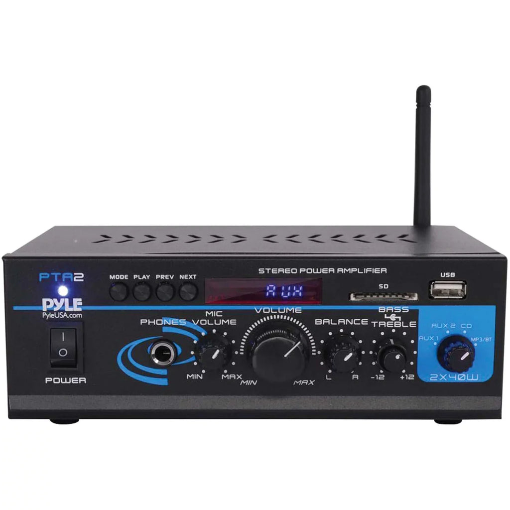 with Amplifier Remote Home 2 x Bluetooth Power PTA2 Mini 40W Pyle Control Stereo