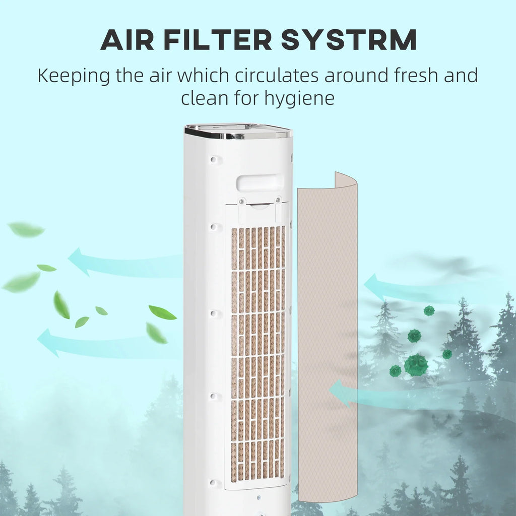 Air with HOMCOM White Oscillating, Evaporative Remote, Tank, Ice Cooler, LED 1.6 Cooling liquid Humidifier 42" and Gal Fan 3-In-1 Display, Timer, Portable