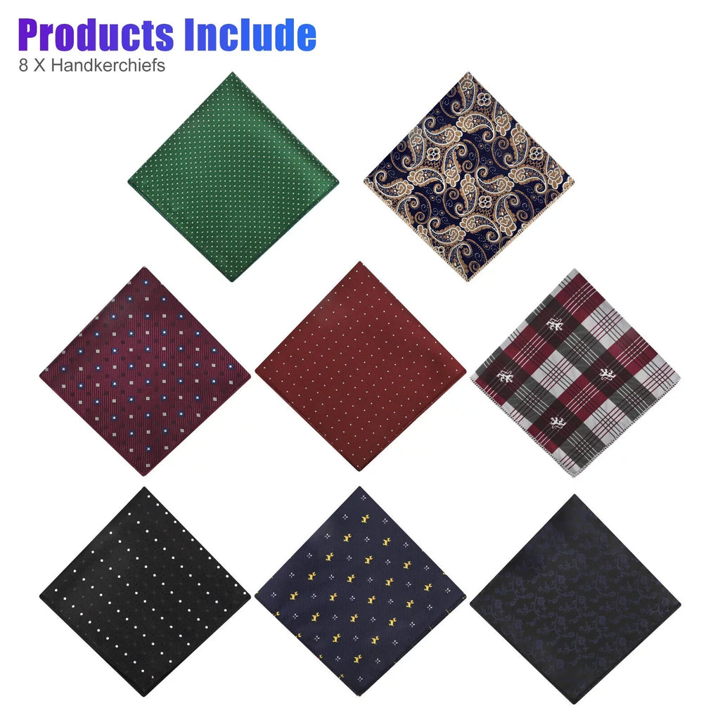 Wedding Dot Hanky Floral Silk Fashion Party Pocket Handkerchief Square Men 8PCS