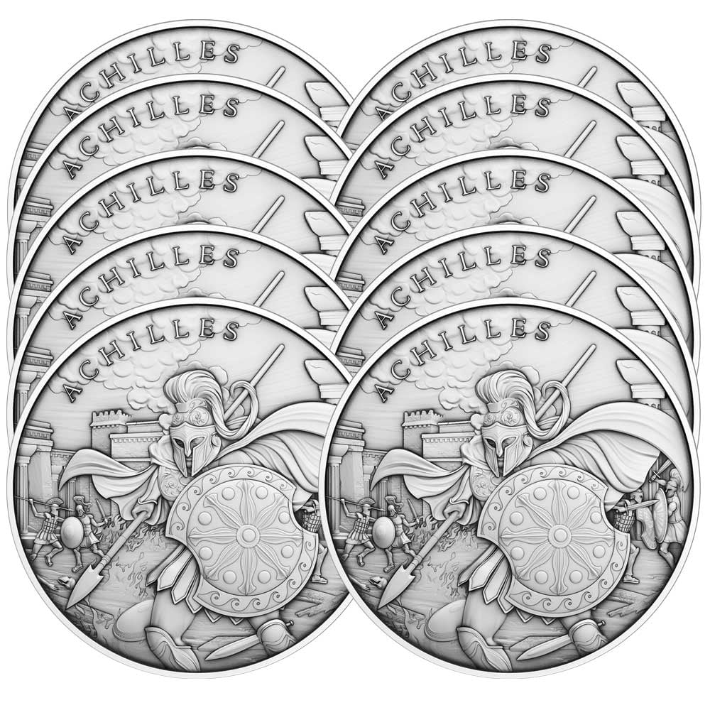 10 Achilles Lot .999 - of oz Troy Silver Fine Round 1 Design