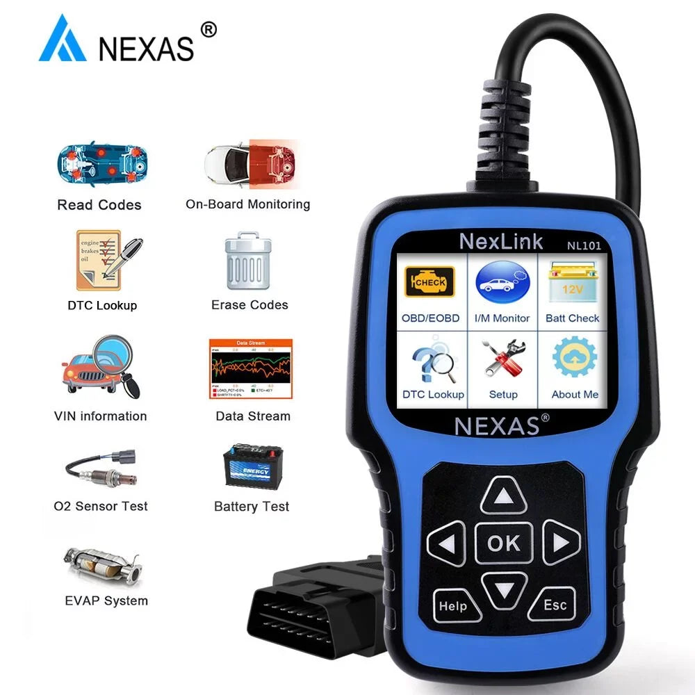 Battery NEXAS Scanner OBDII Codes Reader Scanner OBD2 Diagnostic Check Engine NL101 Functions Car Engine Tester Read Scanner Auto Tool Light Car Clear Check Full OBDII Code Automotive