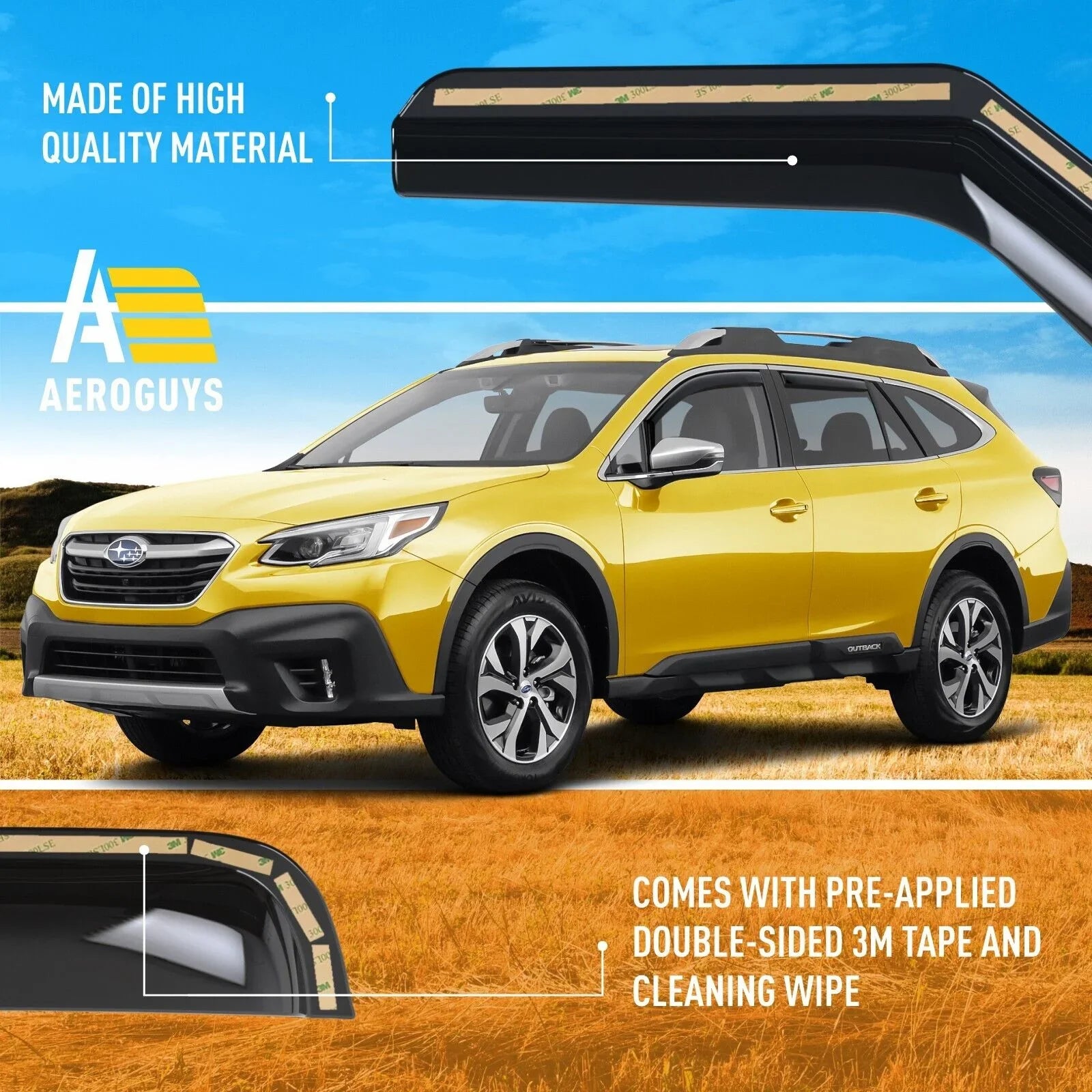 AEROGUYS Rain Outback In-Channel Car Visors, Extra Guards Fit Visors Window Vent Deflectors, Accessories Wind Visors, AG0268 Durable Window 4pcs. 2020-2024, - Subaru Deflectors Sun for