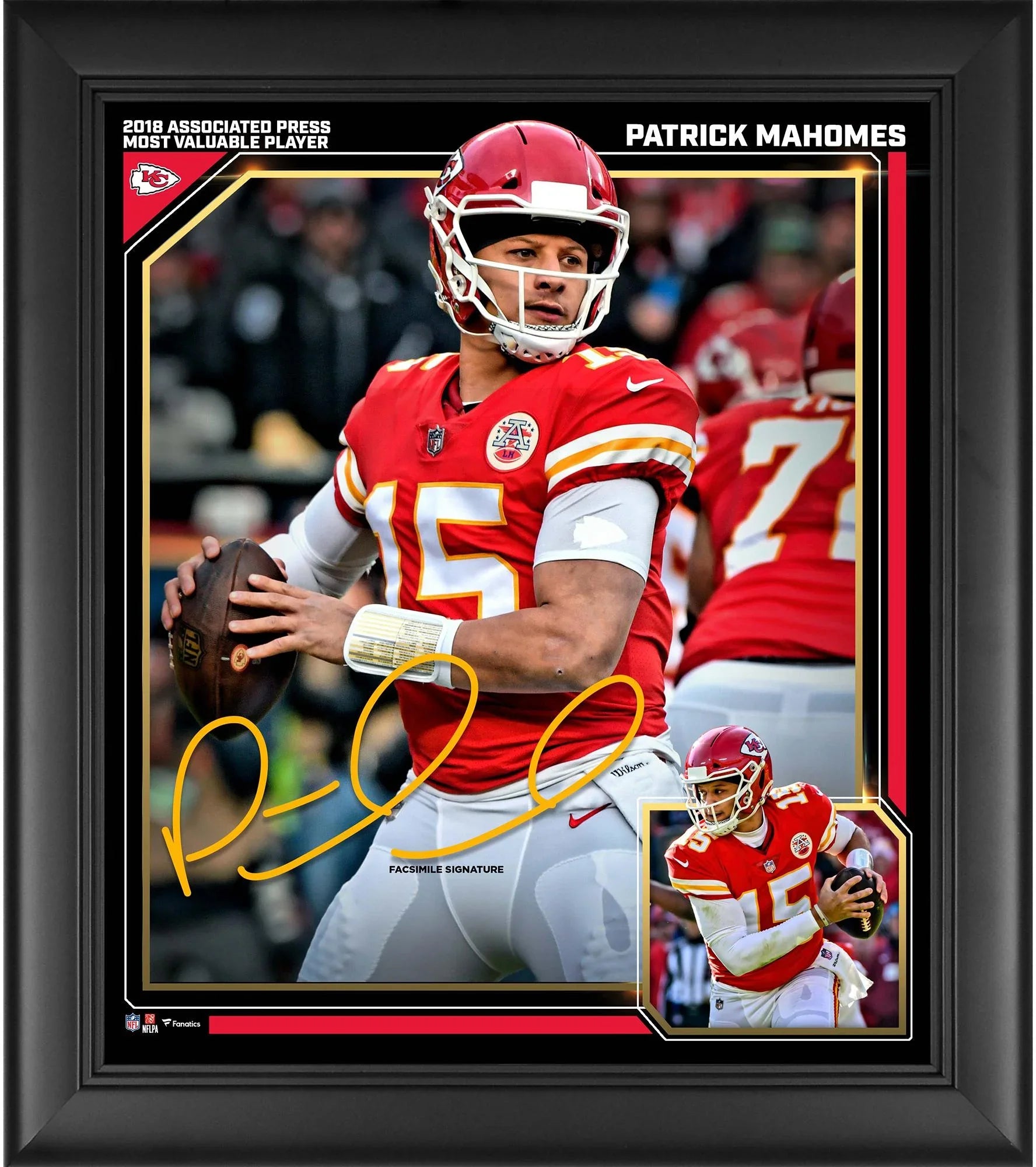 Framed Signature - City NFL x Collage Kansas Patrick Facsimile 17" 2018 Mahomes Chiefs MVP 15"