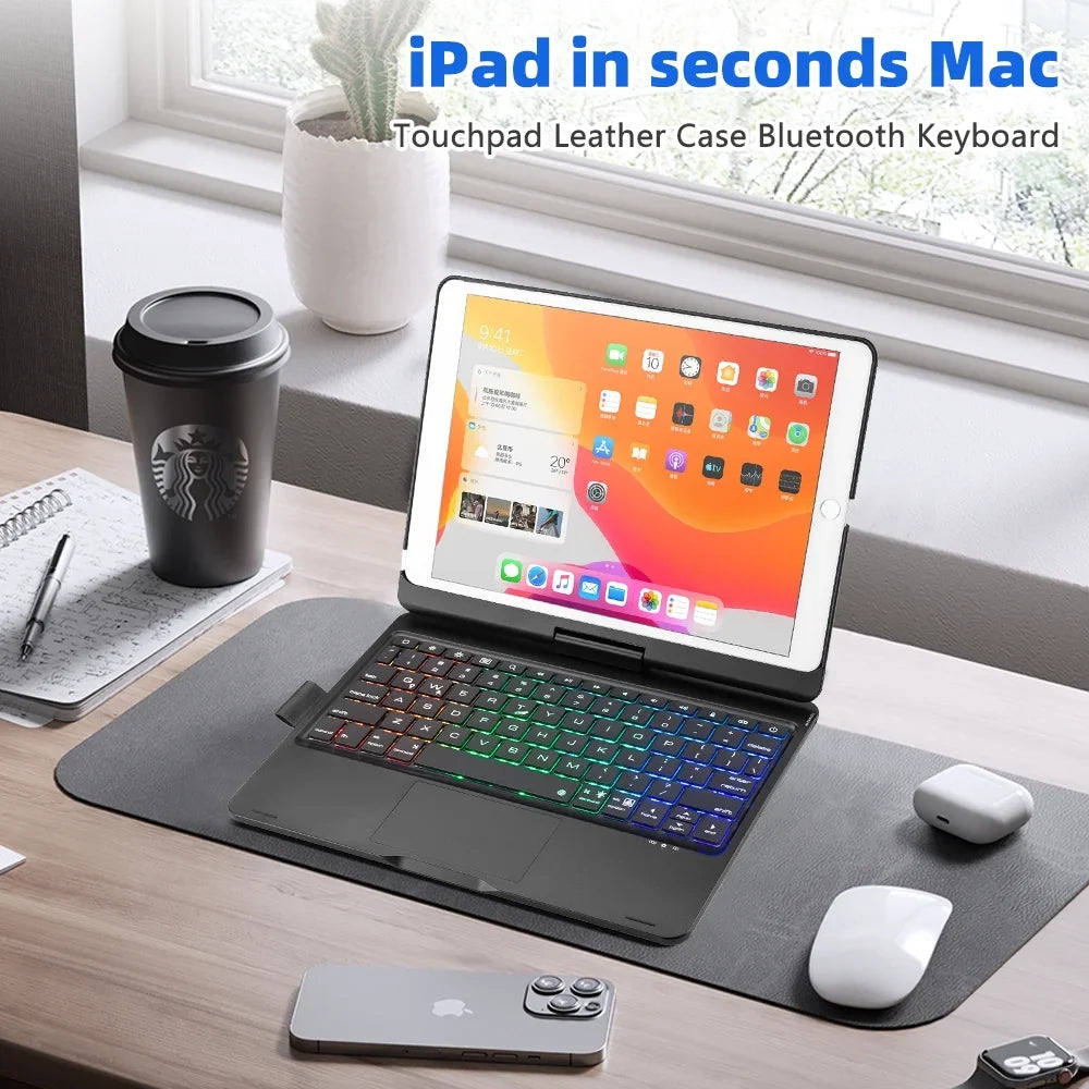 with Gen iPad iPad 2019 DFITO with -Black Air 8th Gen Pencil Holder Gen iPad Pro Keyboard 10.5" 7th 2021/ and Backlit 360° Case 9th inch Keyboard, Rotatable 3 for 2020/ / 10.2