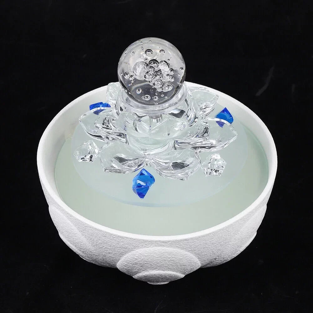 Desktop Desktop Office Fountain, liquid White Lotus Waterfall Tabletop Flowing liquid Ornament Fountain Crystal Fountain Teahouse Decor
