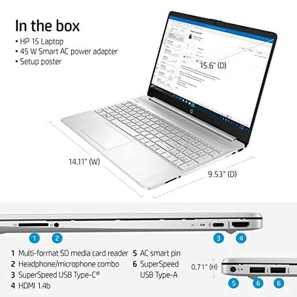 Micro-Ege Drive i5-1135G7 Laptop Pro NVMe AC HDMI Webcam 15.6" RAM Gen 4-Core Intel 11th PC FHD Display DDR4 BT 10 Intel 2022 Iris USB-C SSD WiFi Windows USB HP 12GB Graphics Xe w/RE 256GB Silver
