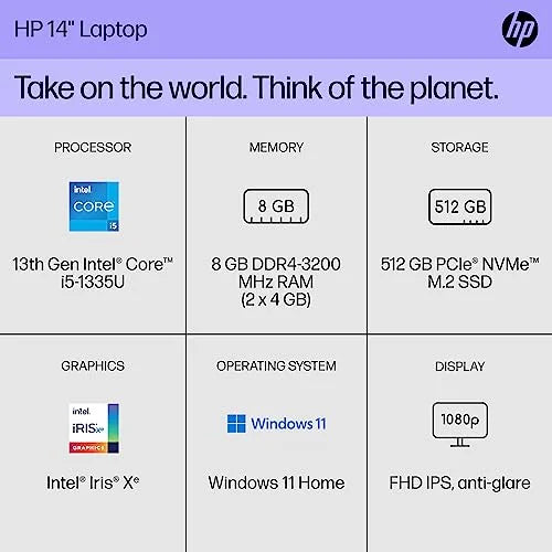 Core 14 FHD HP Iris GB GB 13th RAM, 14-ee0010nr Home, Xe i5-1335U, SSD, Graphics, Display, 11 Intel (2023) Intel inch Laptop, Generation Windows 512 8