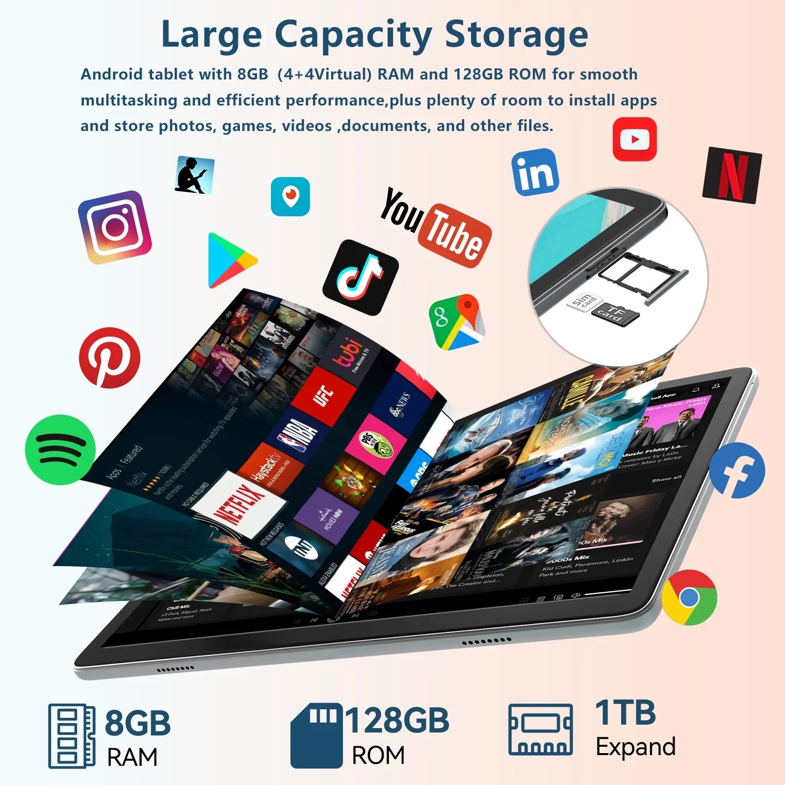 Tablet Tablet,1TB WiFi Tablet,8GB RAM with Mouse Android inch 12.0 Storage,Android Case ROM 128GB Expandable,Octa-Core Tablet Wireless 10.1 Tablet Newest Keyboard Processor,2024 Stylus,5G