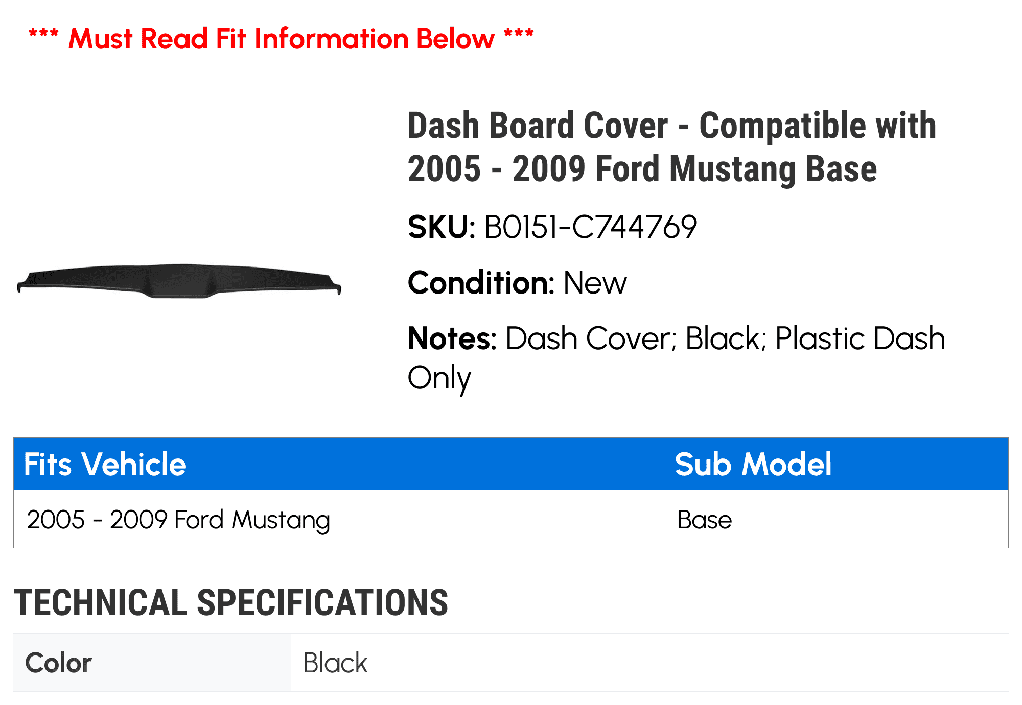 2006 2005 - Board Base with - 2009 Cover 2007 Compatible Dash Mustang 2008