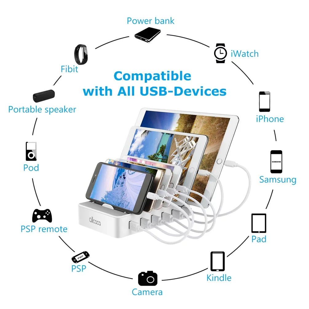 Dock Android USB Multiple - Cell USB Station Charging 6 for Fast Phone, Charging Organizer , with , for Devices iPhone Ports Phone