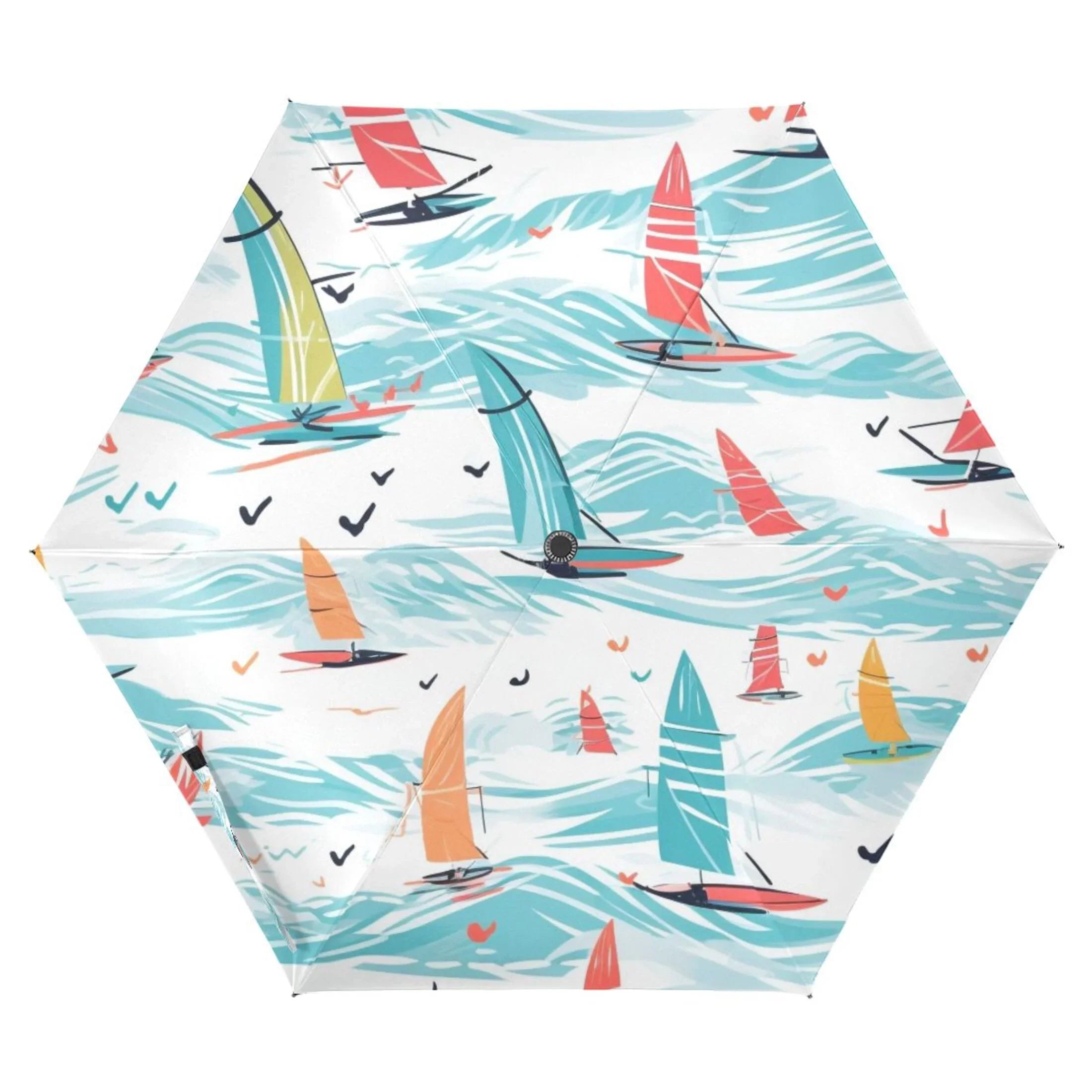 Folding 50+ for Umbrella Sailboat Travel UPF Packable Umbrella Rain dimension Arc Lightweight on Windproof Sea Compact