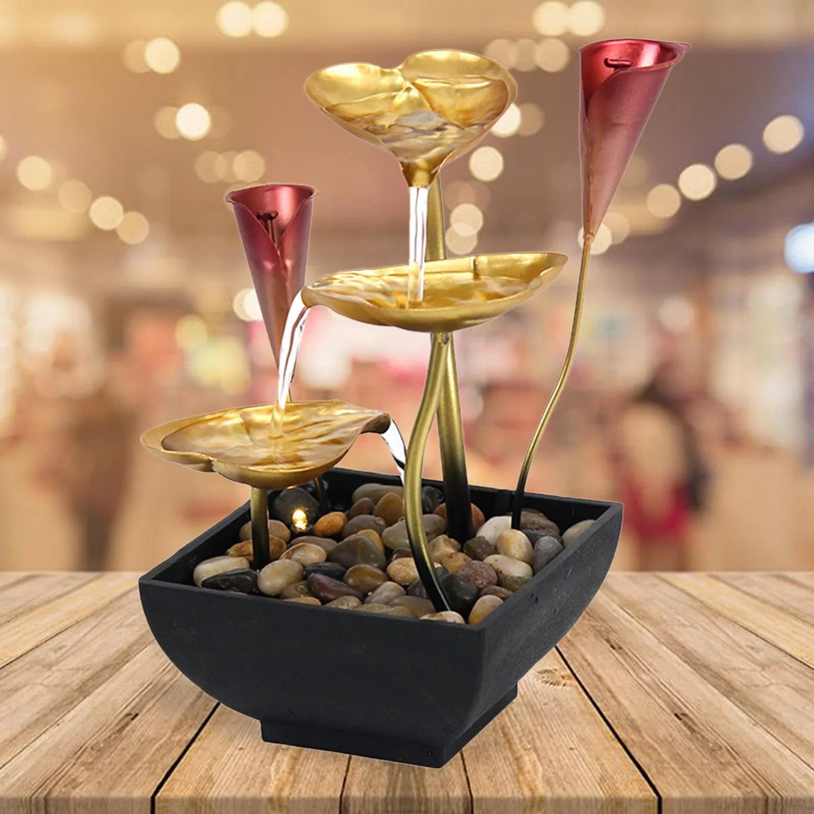 Light Home Farmhouse Tabletop Fountain Indoor for liquid LED liquid Garden Warm with Circular Fountain Waterfall Lighted Decoration
