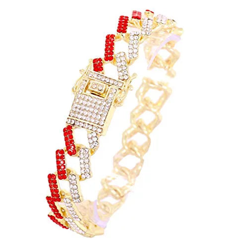'- Gold Out w/Bling-ed Red ZZ Gold Blood Design Link Bling-ed Watch Luxury Mens Bracelet Round L0504RNB Out ZZ