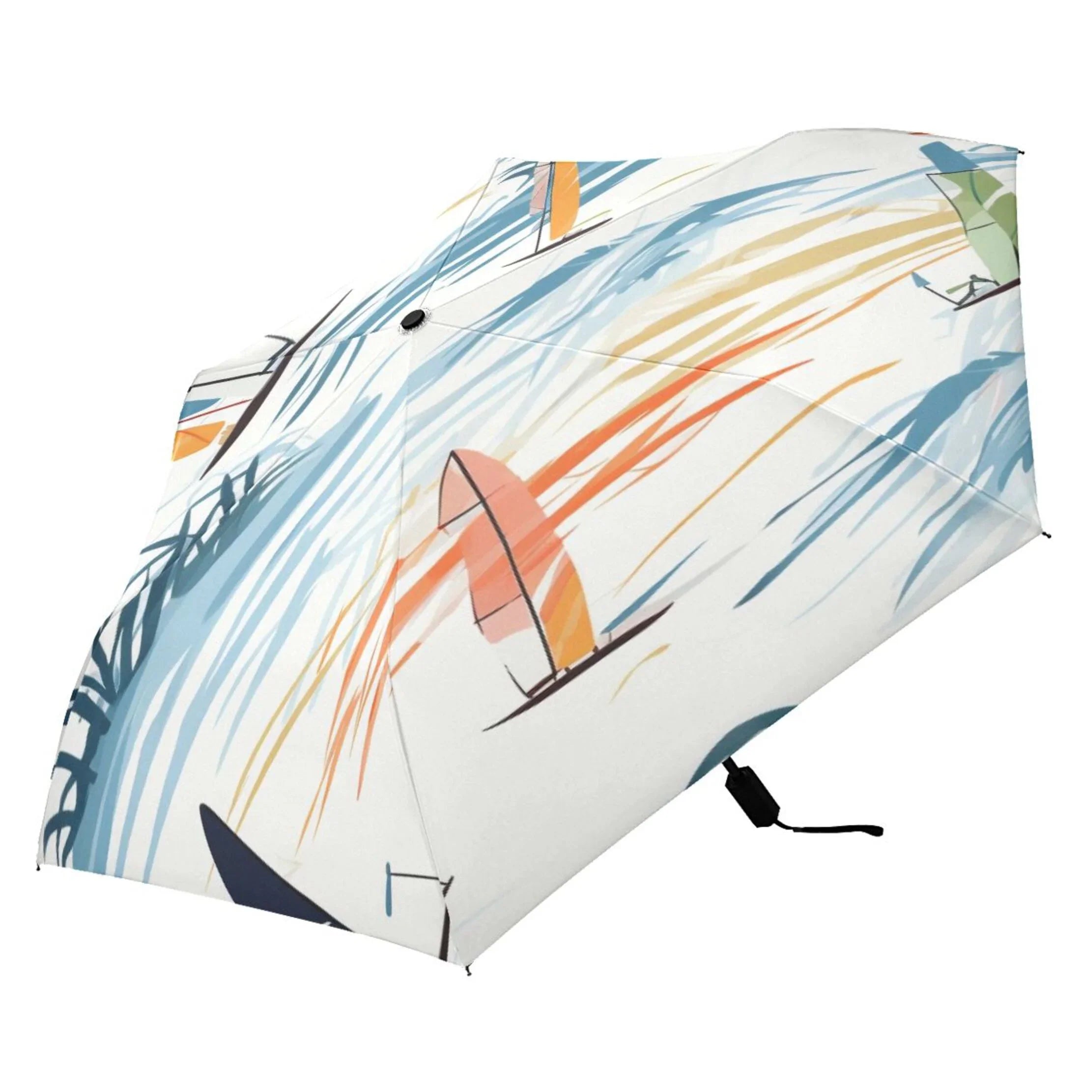 dimension UPF Folding Rain Umbrella 50+ Compact Arc Travel for Packable Windproof Lightweight Umbrella Sailboats