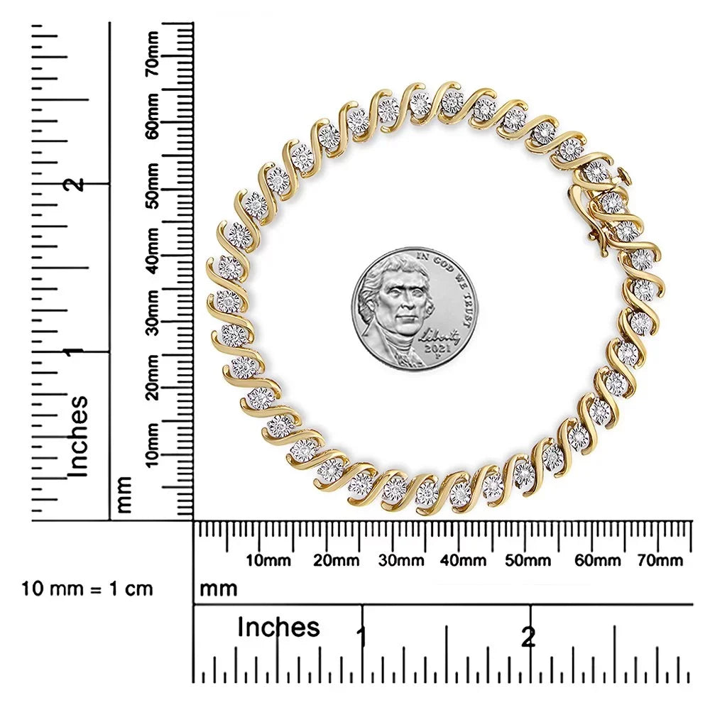 Silver Cttw Gold .925 Color, - S-Curve Diamond 1/2 I3 Yellow Bracelet Clarity) Sterling 14K Miracle-Set Plated Round Tennis (I-J 7"