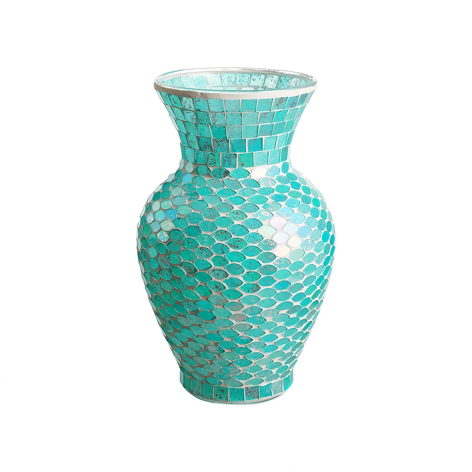 WHOLE (Blue) HOUSEWARES Glass Tall Mosaic 10.5" Vase