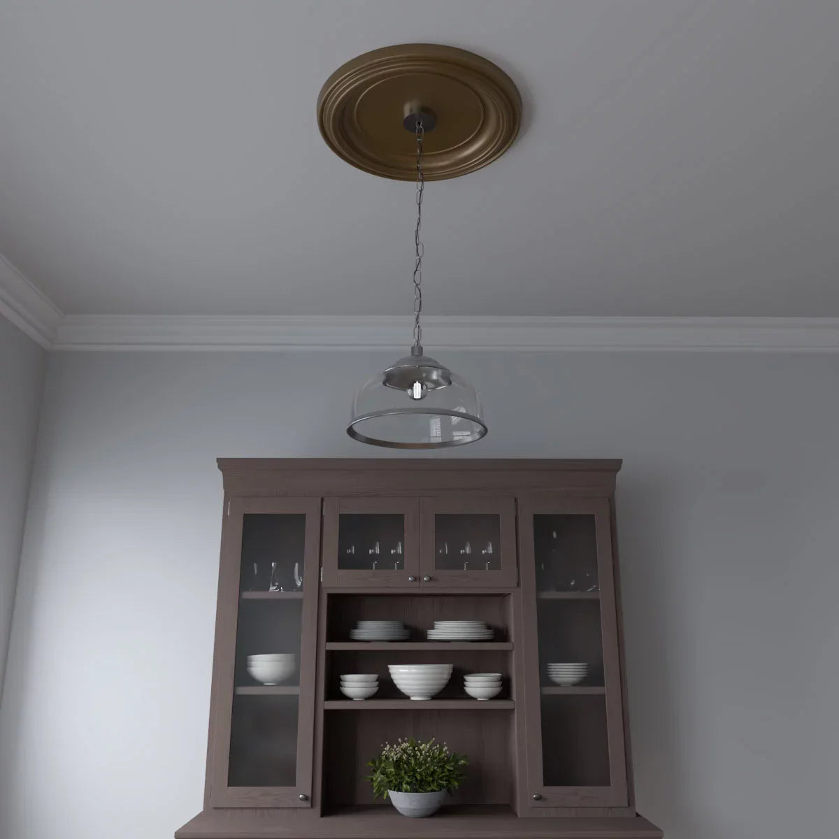 PVC Ceiling Traditional 1/2"ID to Thermoformed 1 Medallion x Rush Metallic 13 3 Gold 1/2"P Millwork (Fits Ekena 1/2"), Canopies 22"OD x up