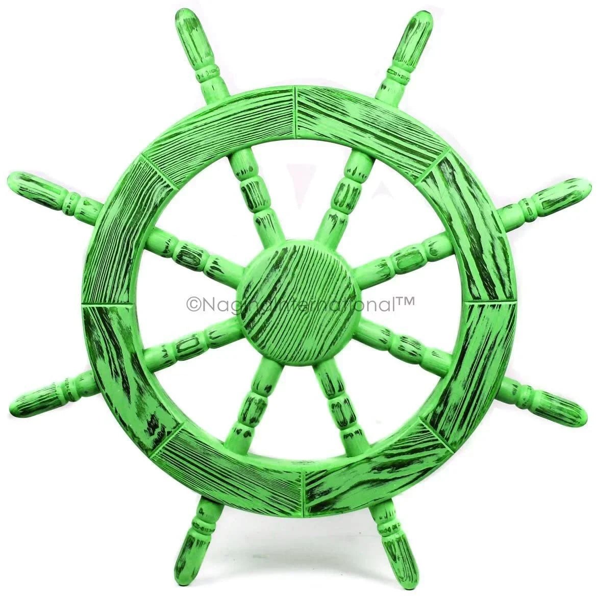 (42 Antique Beautiful Green) Junky Nautical Nagina Ship Handcrafted Wall International Wheel Wall Pine Inches, | Decor Maritime Rustic Decor Exclusive