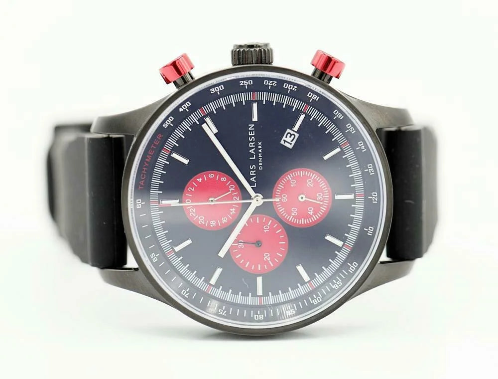 Quartz Black Watch Storm Men's 133CBRS Black Larsen Lars Silicone Steel PVD 44mm