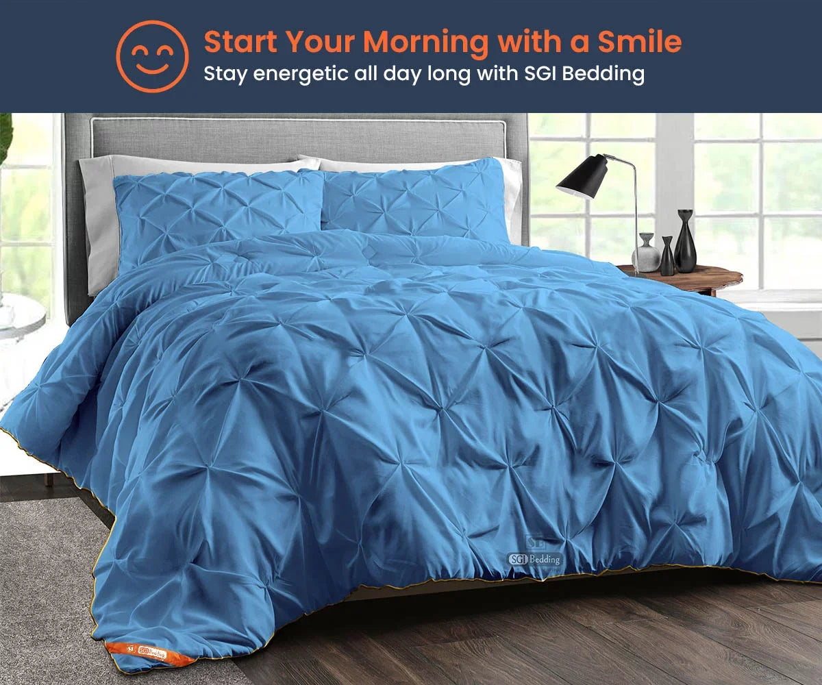 With Premium Super King GSM Cotton Fluffy Mediterranean Duvet Count Egyptian Thread Pinch Blue Insert Soft with Plush Microfiber Pillowcases Matching & Piping Fill Siliconized 1000 300 Shell Comforter