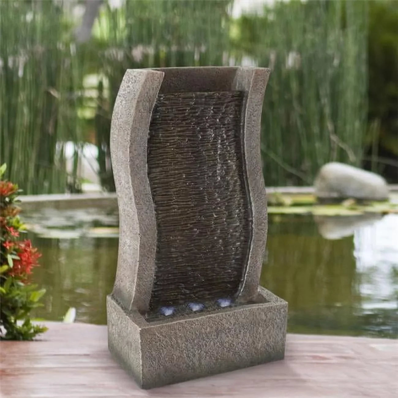 Fountain-Polyresin Decorative Waterfall Wall liquid With Standing Lights-exterior Stone LED