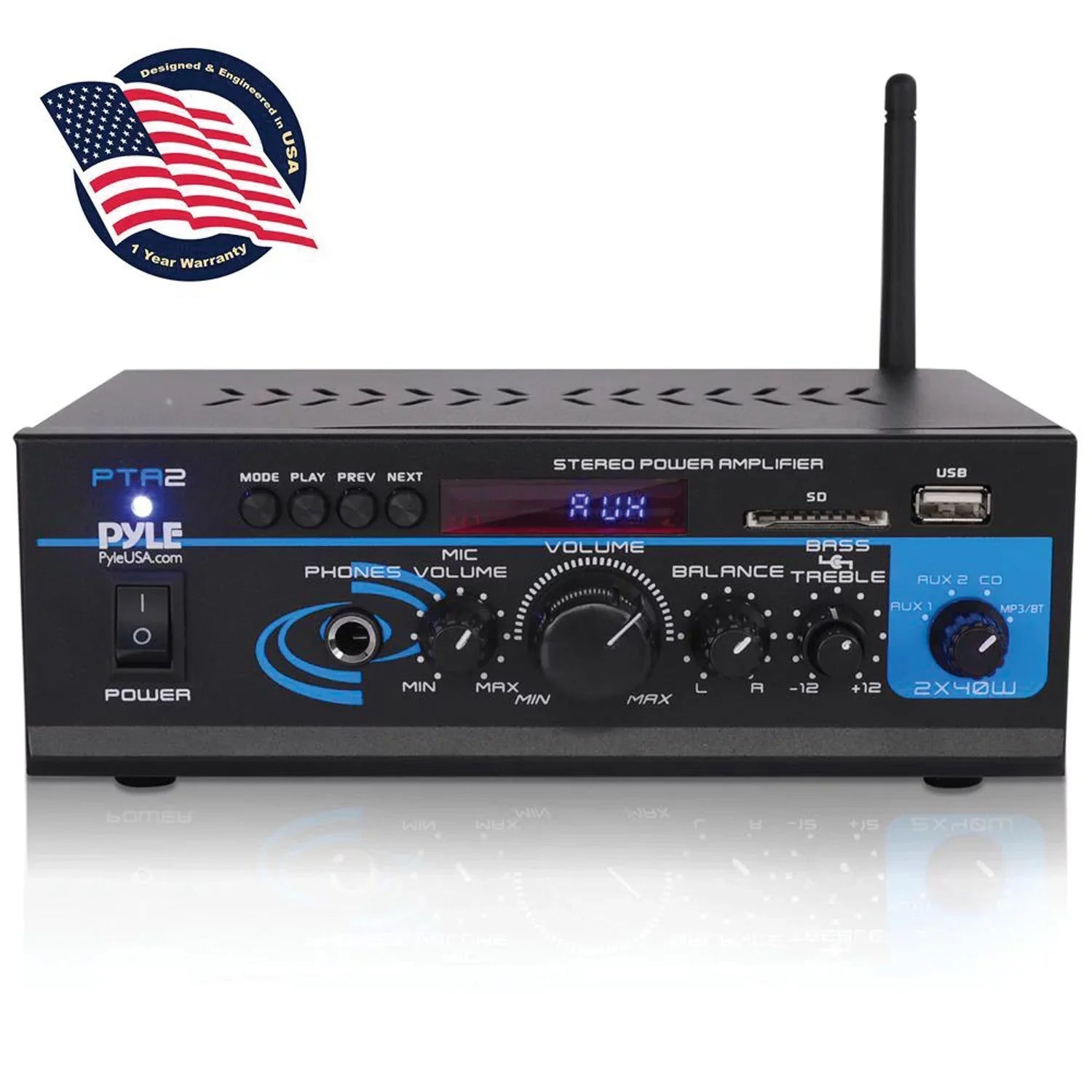 with Amplifier Remote Home 2 x Bluetooth Power PTA2 Mini 40W Pyle Control Stereo